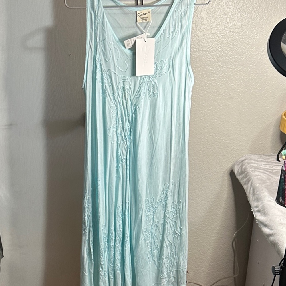 Exist Pale Blue Embroidered Sleeveless Dress